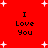 Red background with white starbursts and black text reading "I Love You" in four quadrants.