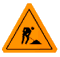 A contact sheet of 18 animated frames showing a yellow triangular roadwork warning sign with black worker silhouette, displayed in various angles and orientations against a gray background.
