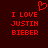Red pixelated text on dark red background with a red heart symbol above the text.