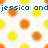 A static image with a white background patterned by repeating orange and yellow circular shapes, featuring blue text reading "jessica and tiffany" at the top left and "BFFL" in the center-left.