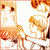 Pixelated anime-style character with light brown hair and white clothing on left, orange text 'Tohru x Kyo LOVE' on black background right.