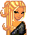 Pixel art contact sheet showing three sequential frames of a blonde female character in an animated icon with text "Im in love" on the right.