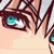 Pixelated close-up of a character's face with brown hair, blue eyes, and light skin, cropped to show only the upper face and part of the neck.