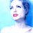 Pixelated static image of a stylized female face with blue hair and pink lips against a light blue background, rendered in low-resolution 256x256 pixels.