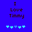 Blue background with brown text reading "I Love Timmy" and five pixelated hearts below, two of which change color between frames.