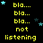 Yellow text and blue stars on black background with repeated 'not listening' phrases, some frames showing star animation.
