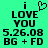 Green background with black text reading 'i LOVE YOU 5.26.08 BG + FD' and a pixelated heart symbol above the 'i'.