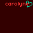 Pixelated red text 'carolyn' with a teal heart symbol replacing the 'y', next to red text 'carolyne' on a dark red background.