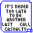 nine pixelated text-based icons with blue borders, each displaying the phrase "IT'S NEVER TOO LATE TO BE ANOTHER LAST CALL CASUALTY" in black and light blue pixels