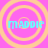 Four identical circular icons with concentric rings on a pink background, each displaying the text 'MADDIE' in cyan pixelated font.