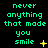 Green pixelated text on black background reads "never anything that made you smile" with yellow star symbols in varying positions across frames.