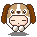 Pixel art avatar of a character in a dog-themed hood with brown ears, white face, and brown body, showing four distinct facial expressions against a gray background.