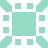 A static pixel art composition featuring a central square surrounded by eight smaller squares and four diagonal corner elements in mint green on white.