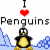 Pixelated image shows a black-and-yellow penguin standing on blue ice with 'I ❤️ Penguins' text above it.