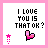 Pixelated icon with text "I LOVE YOU IS THAT OK?" and pink star/heart animations on white background.