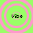 Four identical circular icons with pink concentric rings on a bright green background, each containing the word "Vibe" in black pixelated text.