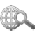 A grayscale icon features a magnifying glass overlapping a grid-like pattern with four square sections, set against a plain gray background.