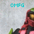 Pixelated character with red armor and green helmet, yellow eye lens visible; cyan text overlays read 'OMFG', 'its', and 'Halo3' across different sections.