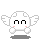 Pixel art character with white body, pink ears, black eyes, and red mouth in four variations against gray background.