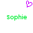 A static pixel art image with a purple heart symbol above two green text instances of 'Sophie' on white background.