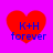 Four identical red heart shapes on a bright purple background, each containing blue text reading "K+H" above "forever".