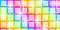 A colorful grid of square tiles in rainbow hues with sparkling highlights, displayed as a contact sheet of two frames showing slight animation differences.