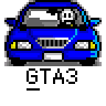 A 4x3 contact sheet of ten animated frames showing a blue car with a driver icon, displaying various states including normal driving, collision effects, and damage indicators.