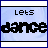 Animated pixel art displays 'lets dance' text with blue letter transitions across on a light blue background