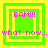 Four green and yellow square frames with pink text 'BAM!!!' above and 'what now... what now...' below, each frame showing a different nested square pattern.