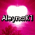 A pink background with a white heart and red floral shapes, featuring text reading 'AleynaK1 Rocks!!' in black and white pixelated font.