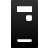 Black vertical rectangle with two horizontal light gray bars and one square light gray bar on a light gray background.