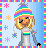 Pixel art buddy icon featuring a blonde character with rainbow stripes and snowflake decorations on the left, next to green text reading "Original Icons .com" on a dark background.
