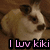Pixelated cat-like animal with light brown and white fur, dark brown nose, and dark ears, shown in multiple poses with overlaid text.