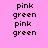 A static image with a pink background displaying repeated text and green rectangular overlays.
