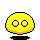 Yellow pixelated circular character with multiple expressions and appendages across on gray background