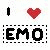 A 50x50 pixel animated contact sheet showing two frames of a buddy icon with heart symbols and text, displayed side-by-side on a gray transparent background.
