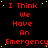 Red pixelated text on black background reads 'I Think We Have An Emergency' with yellow dots scattered across the image.