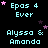 Pixelated text and stars on black background with repeated phrases 'Epas 4 Ever' and 'Alyssa & Amanda', some frames show pink star changes.