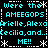 Pixelated cyan text on black background with white dashed borders and star symbols, repeating identical phrases across four quadrants.