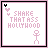 Pixel art animation of a pink stick figure dancing beneath 'SHAKE THAT ASS HOLLYWOOD' text with heart symbols, cycling through letter changes in the phrase.