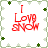 Red text "I Love snow" on white background with green floral border, four identical
