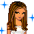 Pixel art contact sheet showing four frames of an animated icon featuring a cartoon woman with long brown hair in a white dress, blue starbursts, and the text 'don't hate' on a transparent background.