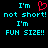 Pixelated cyan text on black background reads "I'm not short! I'm FUN SIZE!!" with a red heart symbol replacing the 'o' in "short".