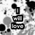 Black-and-white pixelated text on a speckled background with four distinct word segments arranged in two