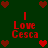 A static digital image with red pixelated text and hearts on a dark green background, displaying "I Love Cesca" in four identical quadrants.