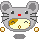 Four pixelated cat faces with gray ears, black eyes, red noses, and brown-and-white cheeks arranged in a on a light gray background