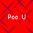 Red background with dark purple geometric lines forming a repeating pattern, overlaid with four identical white text elements reading "Poo U" in a pixelated font.