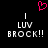 Pixelated pink heart symbol above two identical text blocks reading 'LUV BROCK!!' on black background.