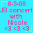 Pixelated blue background with repeated pink text 'JB concert with Nicole' and '<3 <3 <3', yellow stars, and date '8-9-08' in top-left corner.