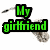 Green and purple pixelated text over a saxophone image, with 'My girlfriend' in green top-left, 'is a' in purple top-right, 'Band Geek!' in green bottom-left, and 'But she's MY Band Geek' in purple bottom-right.
